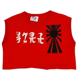 Vintage Black Sun Red Cropped Fleece Top Size Medium Sleeveless Crop Top Cut Off